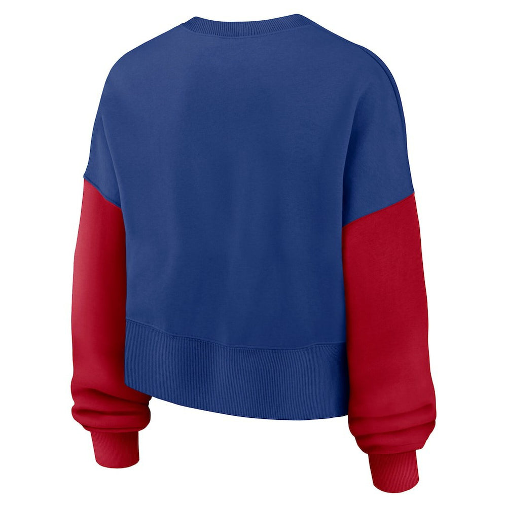 New York Giants Women's Oversized Color-Block Pullover Sweatshirt - Royal Pullover