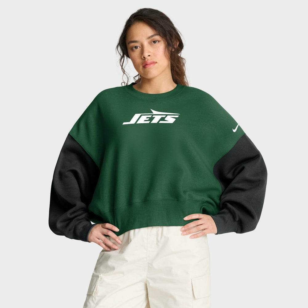 New York Jets Women's Oversized Color-Block Pullover Sweatshirt - Green Pullover