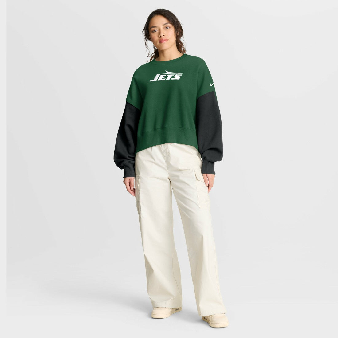 New York Jets Women's Oversized Color-Block Pullover Sweatshirt - Green Pullover