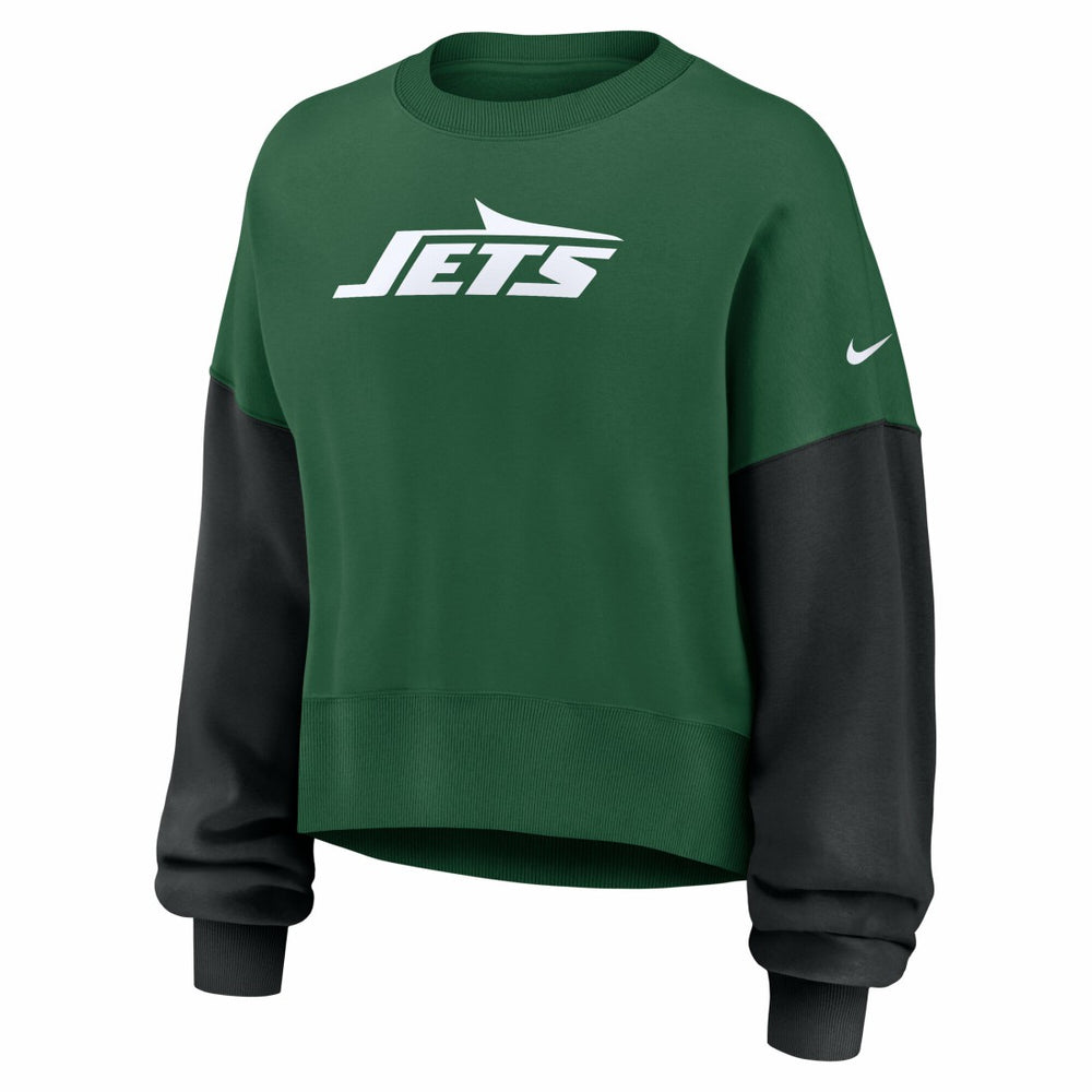 New York Jets Women's Oversized Color-Block Pullover Sweatshirt - Green Pullover