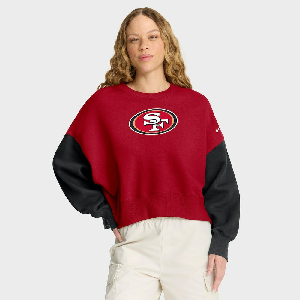 San Francisco 49ers Women's Oversized Color-Block Pullover Sweatshirt - Scarlet Pullover