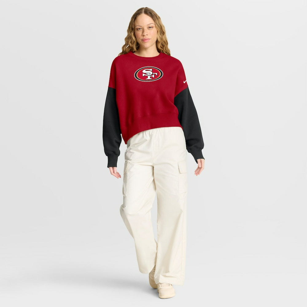 San Francisco 49ers Women's Oversized Color-Block Pullover Sweatshirt - Scarlet Pullover