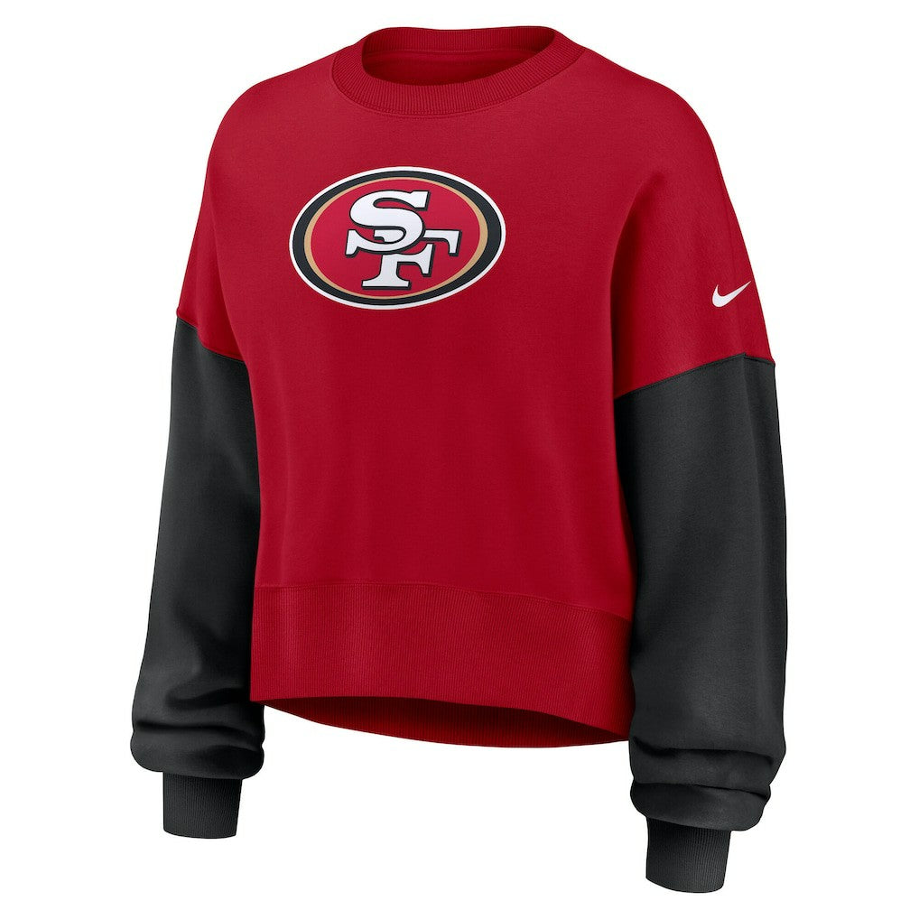 San Francisco 49ers Women's Oversized Color-Block Pullover Sweatshirt - Scarlet Pullover