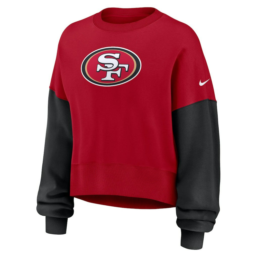 San Francisco 49ers Women's Oversized Color-Block Pullover Sweatshirt - Scarlet Pullover