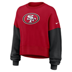 San Francisco 49ers Women's Oversized Color-Block Pullover Sweatshirt - Scarlet Pullover