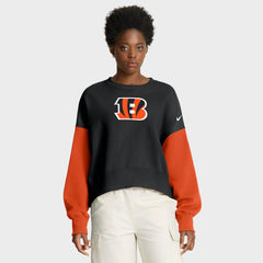 Cincinnati Bengals Women's Oversized Color-Block Pullover Sweatshirt - Black Pullover