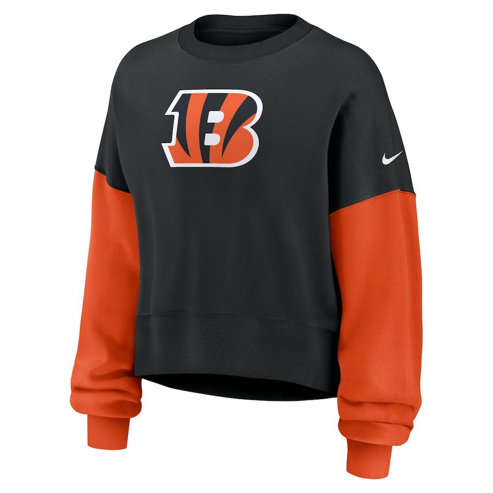 Cincinnati Bengals Women's Oversized Color-Block Pullover Sweatshirt - Black Pullover