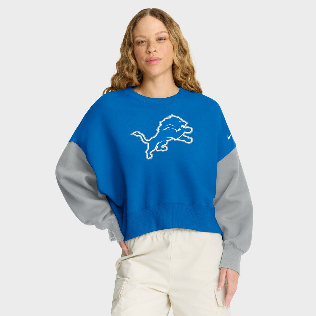 Detroit Lions Women's Oversized Color-Block Pullover Sweatshirt - Blue Pullover