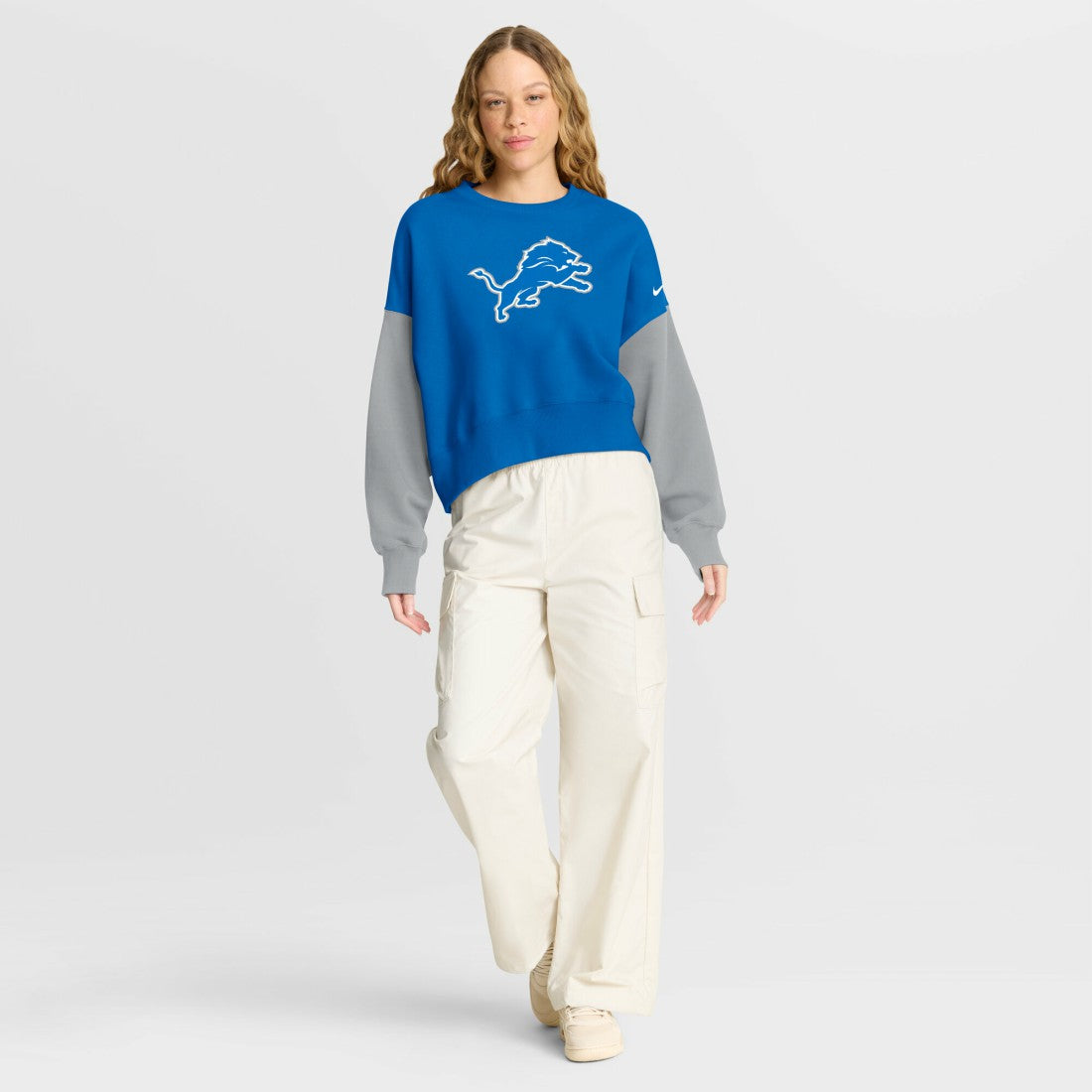 Detroit Lions Women's Oversized Color-Block Pullover Sweatshirt - Blue Pullover