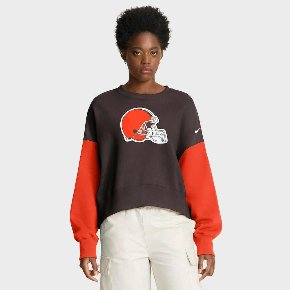 Cleveland Browns Women's Oversized Color-Block Pullover Sweatshirt - Brown Pullover