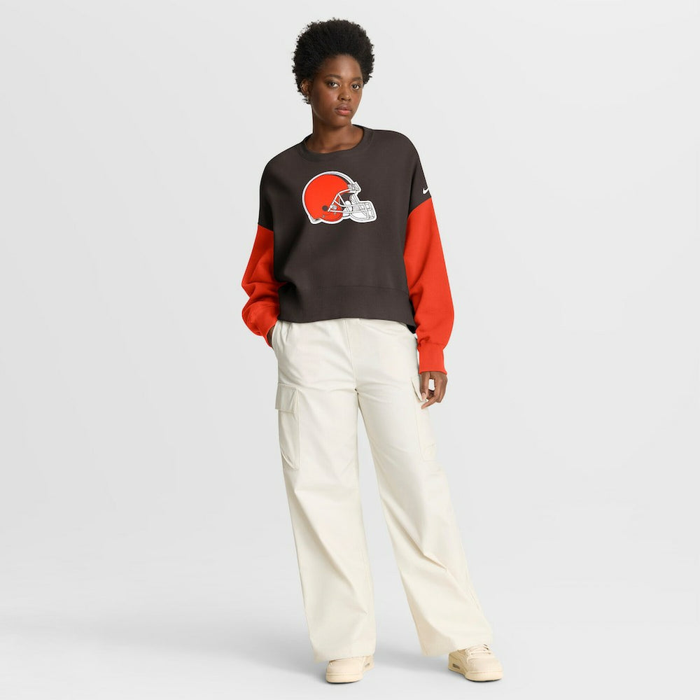 Cleveland Browns Women's Oversized Color-Block Pullover Sweatshirt - Brown Pullover