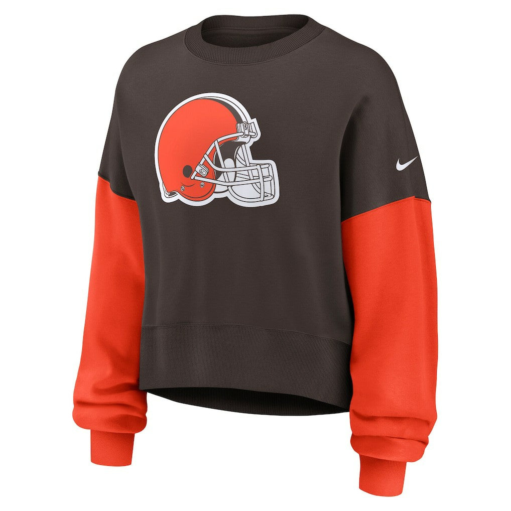 Cleveland Browns Women's Oversized Color-Block Pullover Sweatshirt - Brown Pullover