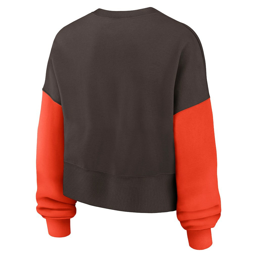Cleveland Browns Women's Oversized Color-Block Pullover Sweatshirt - Brown Pullover