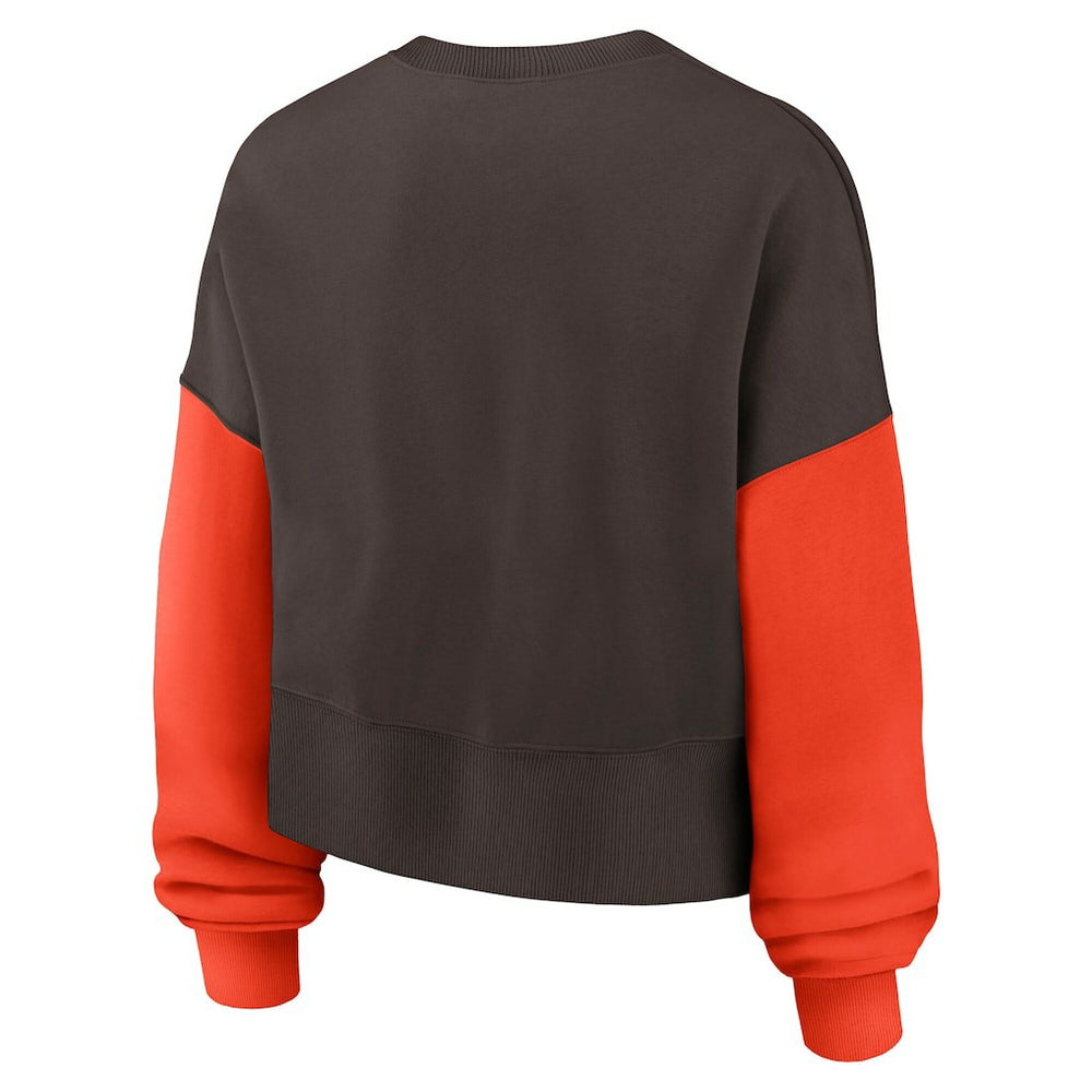 Cleveland Browns Women's Oversized Color-Block Pullover Sweatshirt - Brown Pullover