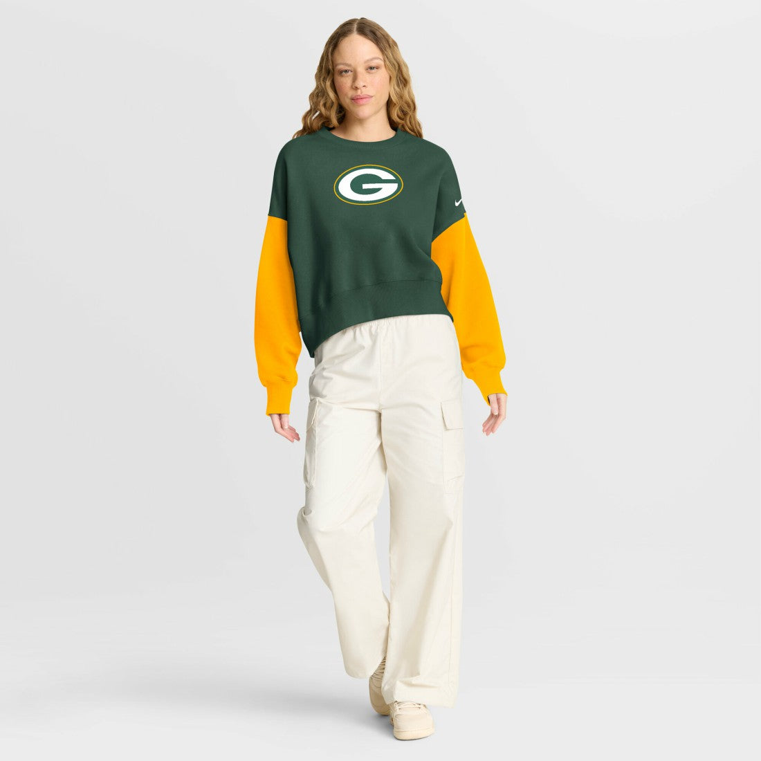 Green Bay Packers Women's Oversized Color-Block Pullover Sweatshirt - Green Pullover