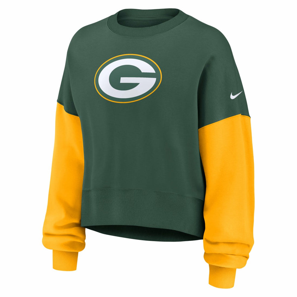 Green Bay Packers Women's Oversized Color-Block Pullover Sweatshirt - Green Pullover