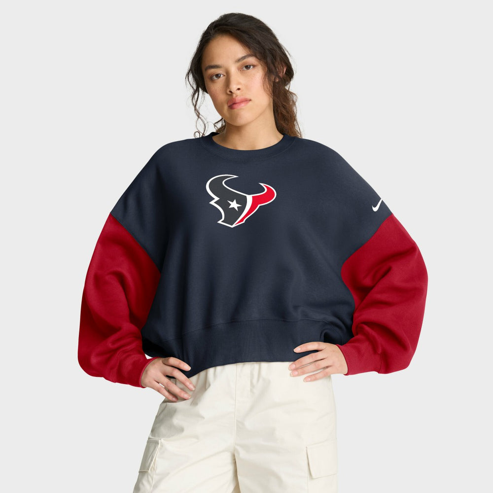 Houston Texans Women's Oversized Color-Block Pullover Sweatshirt - Navy Pullover