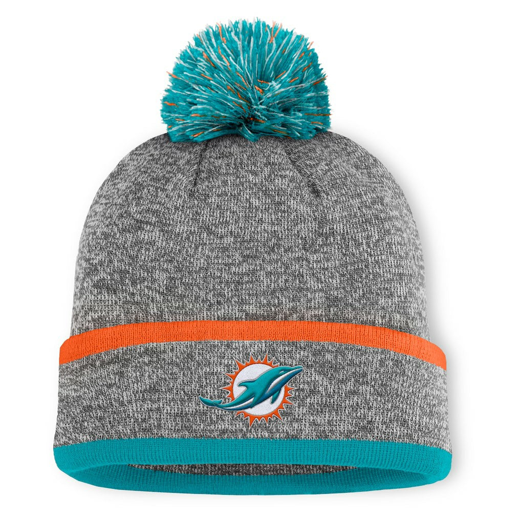 Miami Dolphins Motion Cuffed Knit Hat with Pom - Heather Gray Hats
