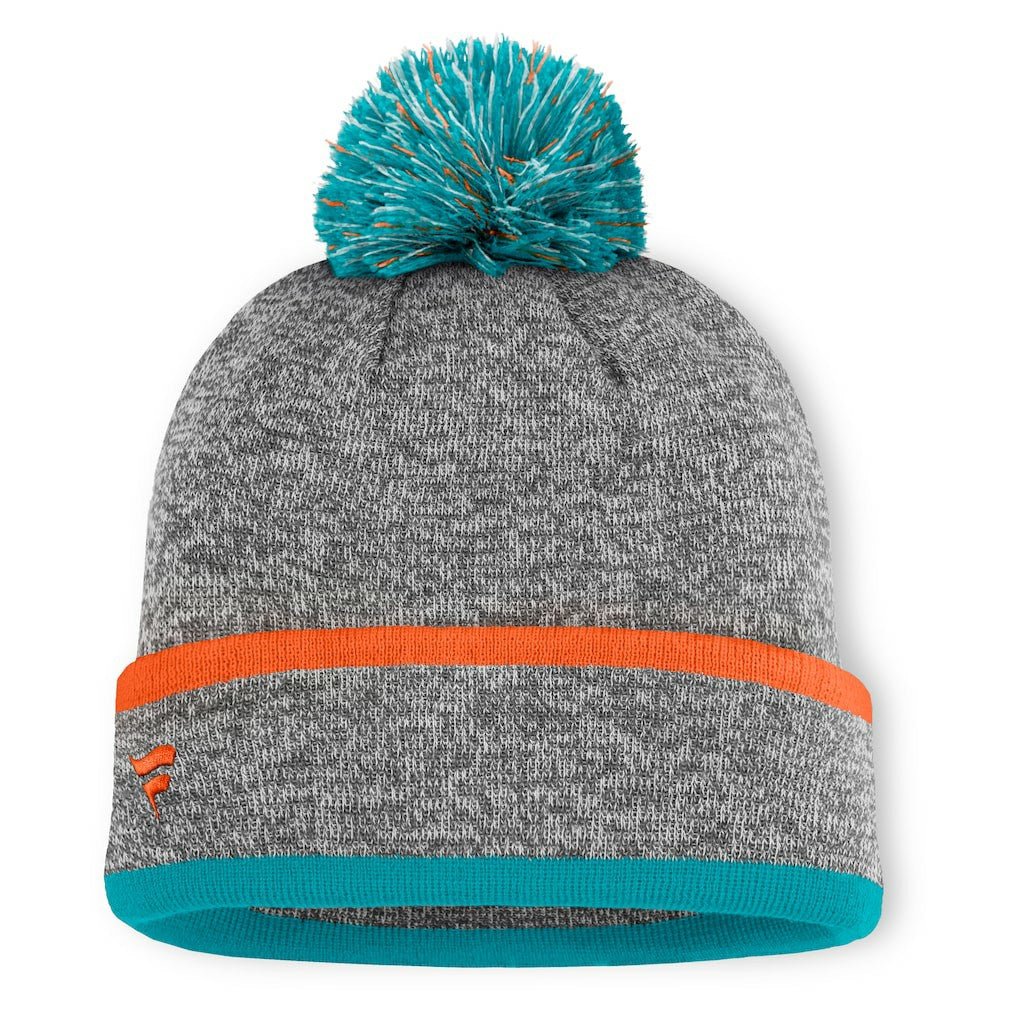 Miami Dolphins Motion Cuffed Knit Hat with Pom - Heather Gray Hats