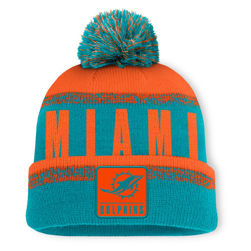 Miami Dolphins Play Action Cuffed Knit Hat with Pom - Aqua/Orange Hats