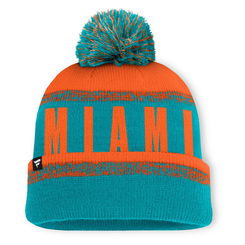 Miami Dolphins Play Action Cuffed Knit Hat with Pom - Aqua/Orange Hats