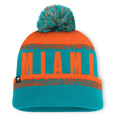 Miami Dolphins Play Action Cuffed Knit Hat with Pom - Aqua/Orange Hats