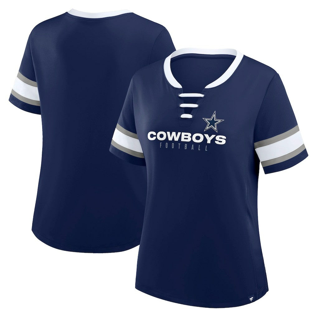 Dallas Cowboys Women's Redzone Draw Play Athena Lace-Up T-Shirt - Navy T-shirts