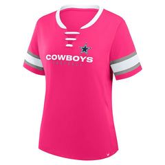Dallas Cowboys Women's Redzone Draw Play Athena Lace-Up T-Shirt - Pink T-shirts