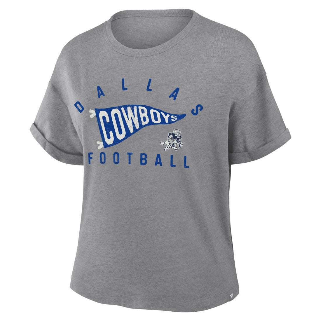 Dallas Cowboys Women's Pennant Wave Tribute Tri-Blend Boxy T-Shirt - Heather Gray T-shirts