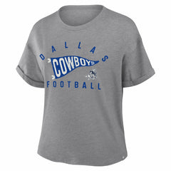 Dallas Cowboys Women's Pennant Wave Tribute Tri-Blend Boxy T-Shirt - Heather Gray T-shirts