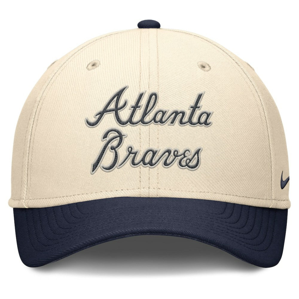 Atlanta Braves Nike Statement Rise Performance Flex Hat - Natural/Navy Hats