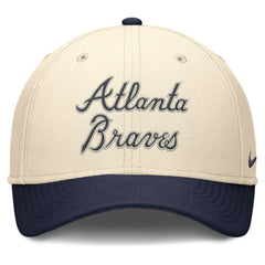 Atlanta Braves Nike Statement Rise Performance Flex Hat - Natural/Navy Hats