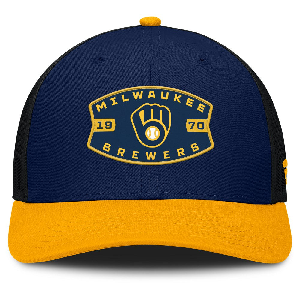 Milwaukee Brewers Fanatics Cutoff Adjustable Trucker Hat - Navy/Gold Hats