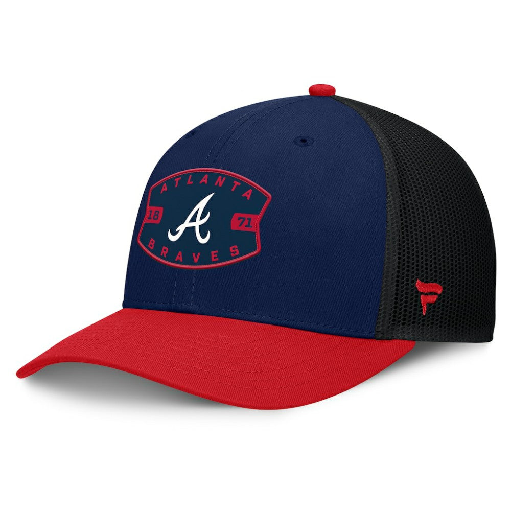 Atlanta Braves Fanatics Cutoff Adjustable Trucker Hat - Navy/Red Hats