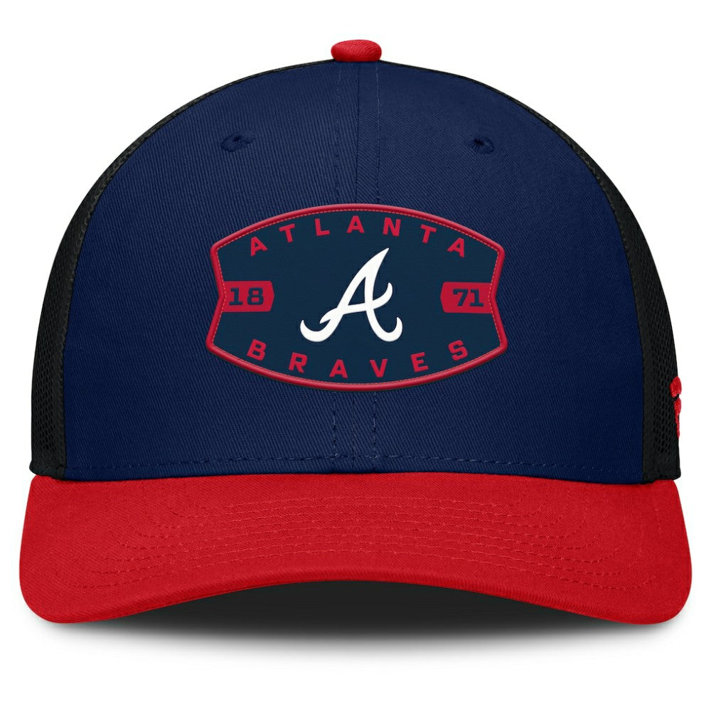 Atlanta Braves Fanatics Cutoff Adjustable Trucker Hat - Navy/Red Hats