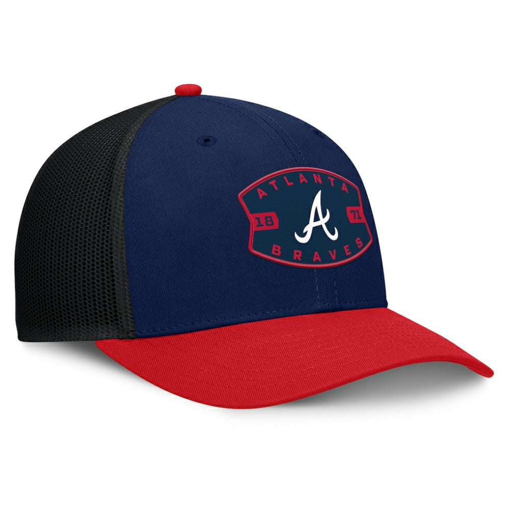 Atlanta Braves Fanatics Cutoff Adjustable Trucker Hat - Navy/Red Hats