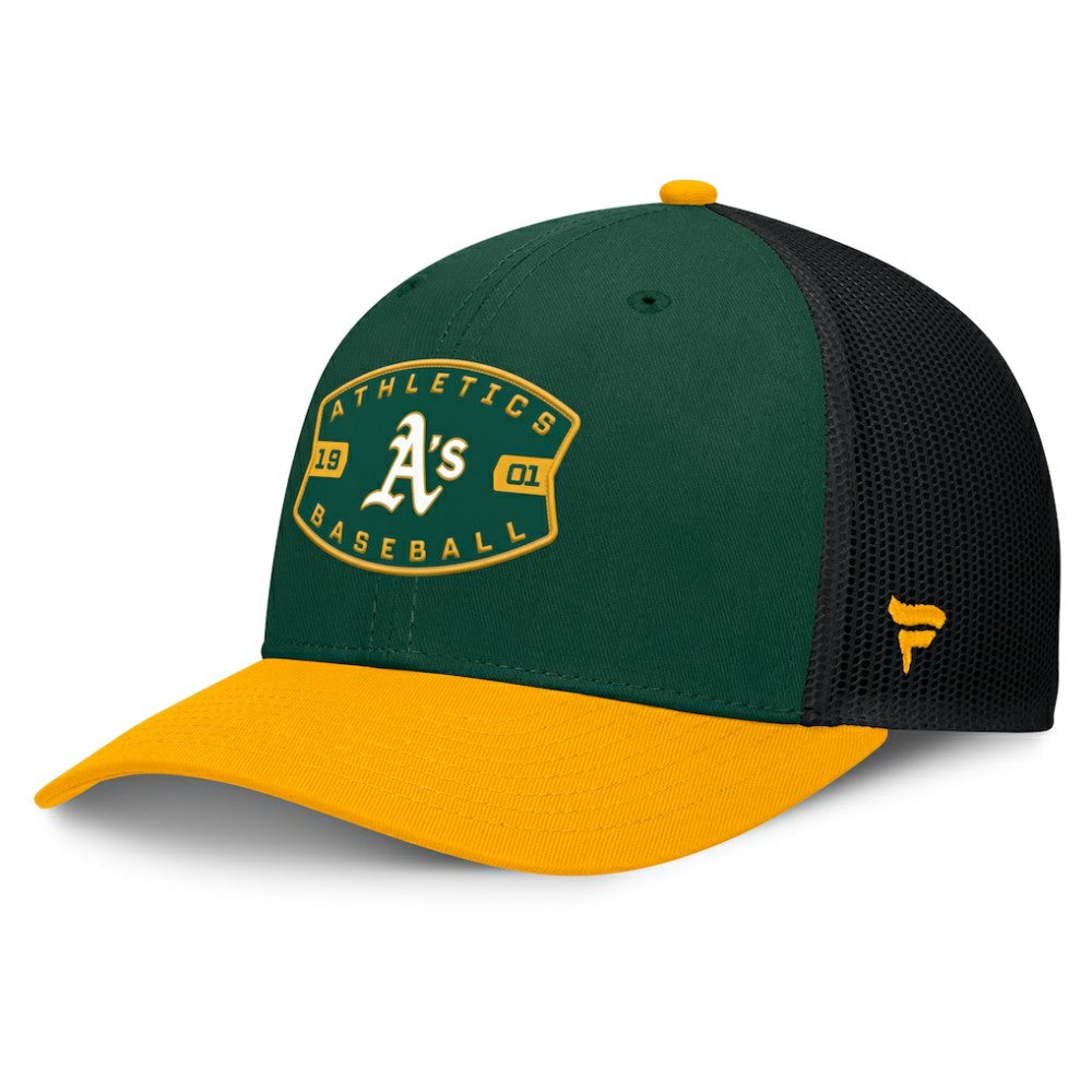 Athletics Fanatics Cutoff Adjustable Trucker Hat - Green/Gold Hats