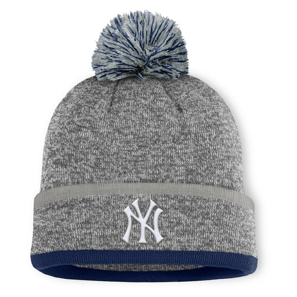 New York Yankees Fanatics Backstop Cuffed Knit Hat with Pom - Heather Gray Hats