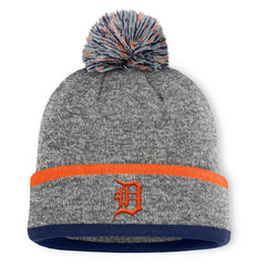 Detroit Tigers Fanatics Backstop Cuffed Knit Hat with Pom - Heather Gray Hats