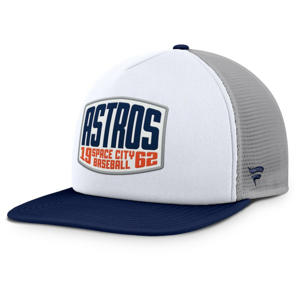 Houston Astros Fanatics Cranked Foam Front Patch Trucker Adjustable Hat - Gray/White Hats