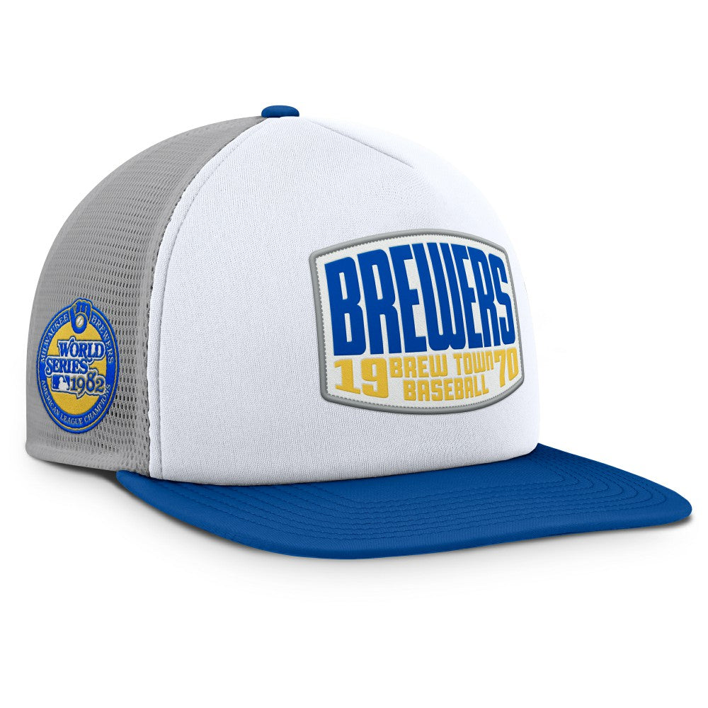 Milwaukee Brewers Fanatics Cranked Foam Front Patch Trucker Adjustable Hat - Gray/White Hats