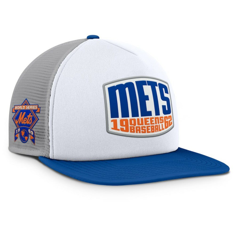 New York Mets Fanatics Cranked Foam Front Patch Trucker Adjustable Hat - Gray/White Hats
