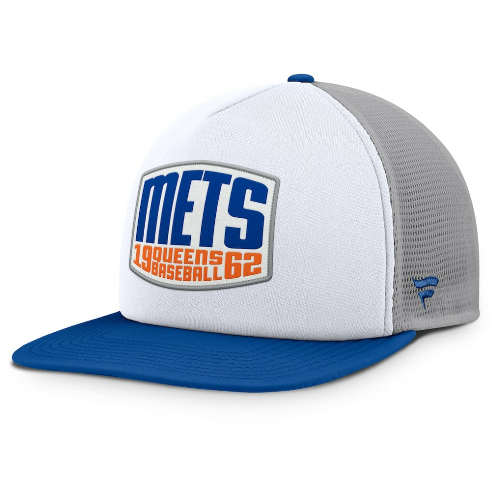 New York Mets Fanatics Cranked Foam Front Patch Trucker Adjustable Hat - Gray/White Hats
