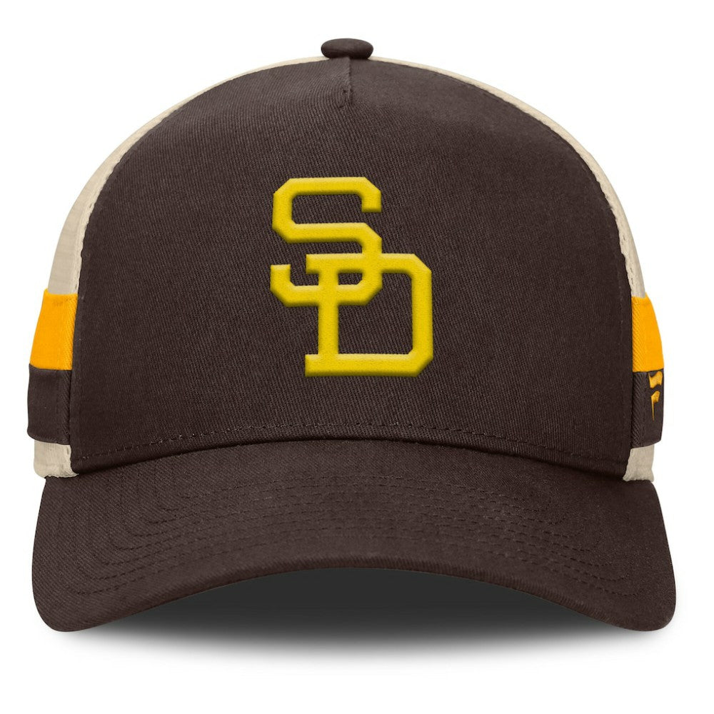 San Diego Padres Fanatics Inherited Side Stripe Trucker Adjustable Hat - Brown/Natural Hats