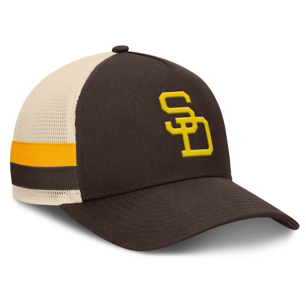 San Diego Padres Fanatics Inherited Side Stripe Trucker Adjustable Hat - Brown/Natural Hats