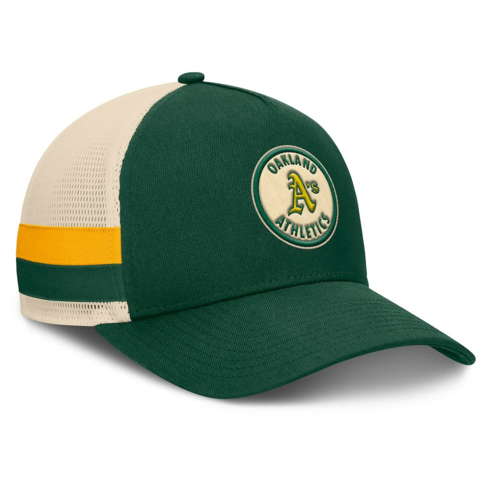 Athletics Fanatics Inherited Side Stripe Trucker Adjustable Hat - Green/Natural Hats