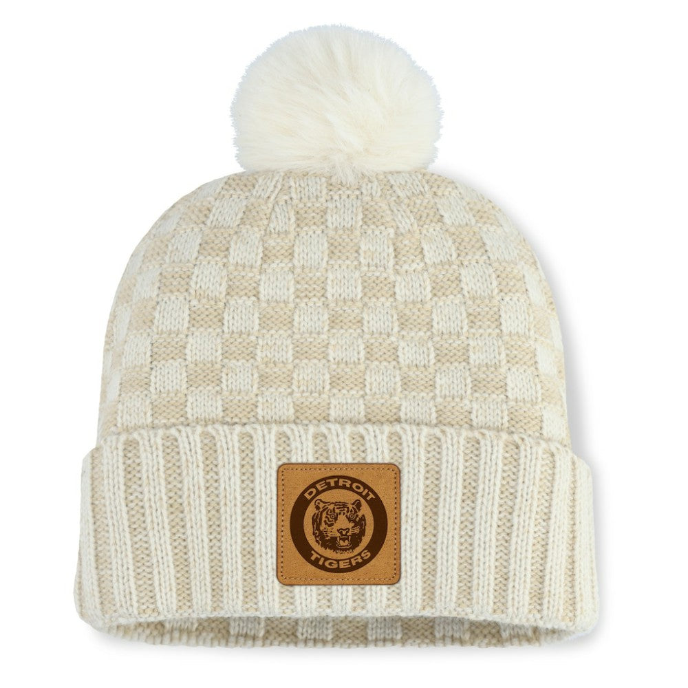 Detroit Tigers Fanatics Women's Matchstick Cuffed Knit Hat with Pom- Natural Hats