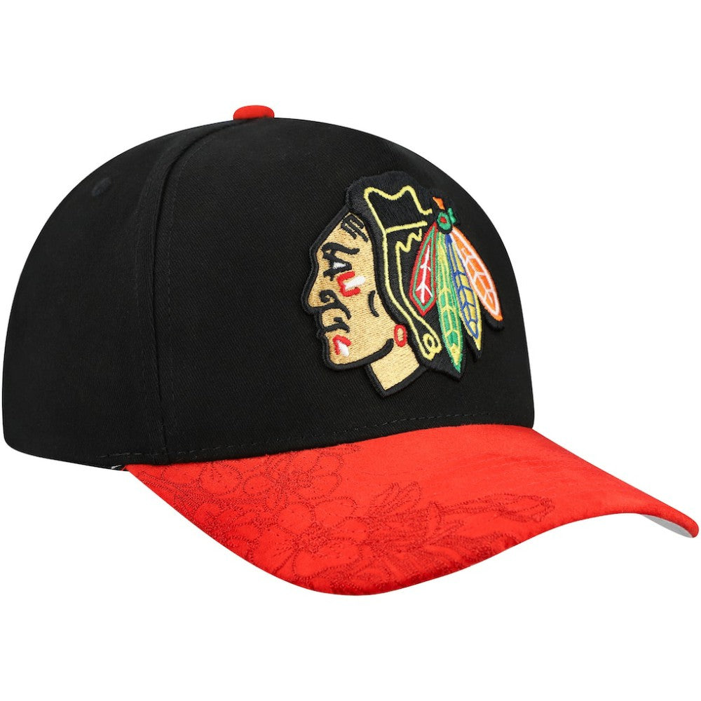 Chicago Blackhawks Mitchell & Ness May Flowers Pro Crown Adjustable Hat - Black/Red | US 202492204