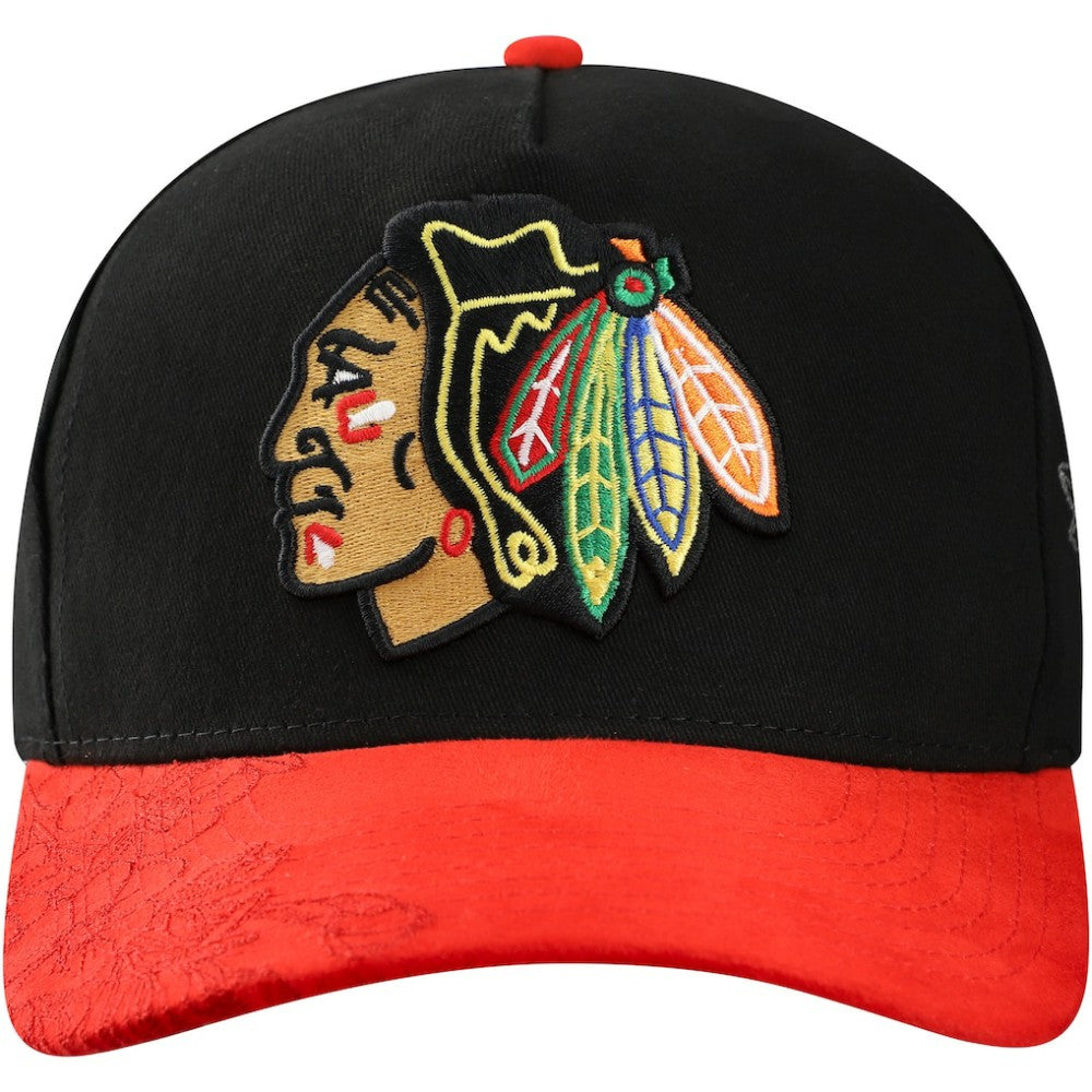 Chicago Blackhawks Mitchell & Ness May Flowers Pro Crown Adjustable Hat - Black/Red | US 202492204