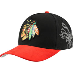 Chicago Blackhawks Mitchell & Ness May Flowers Pro Crown Adjustable Hat - Black/Red | US 202492204